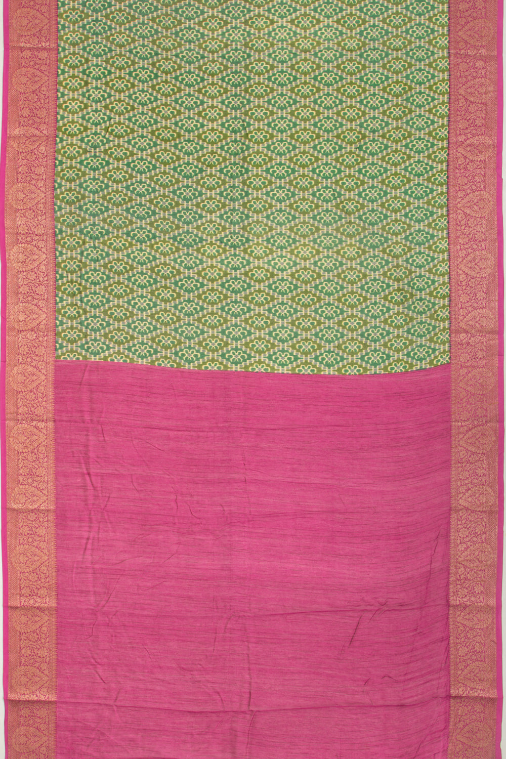 Chanderi Silk Printed Green Saree