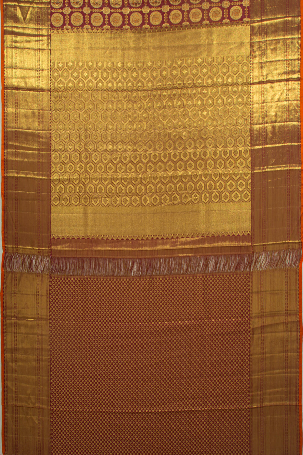 Kanchipuram Silk Checks And Butta Maroon Saree
