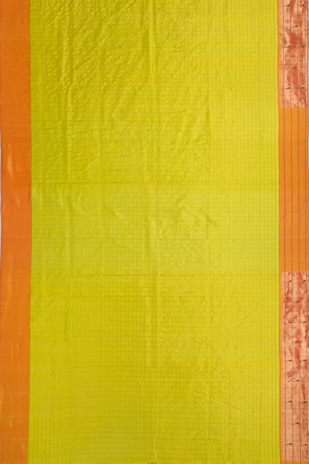 Paithani Silk Checks Green Saree With Triple Muniya Border