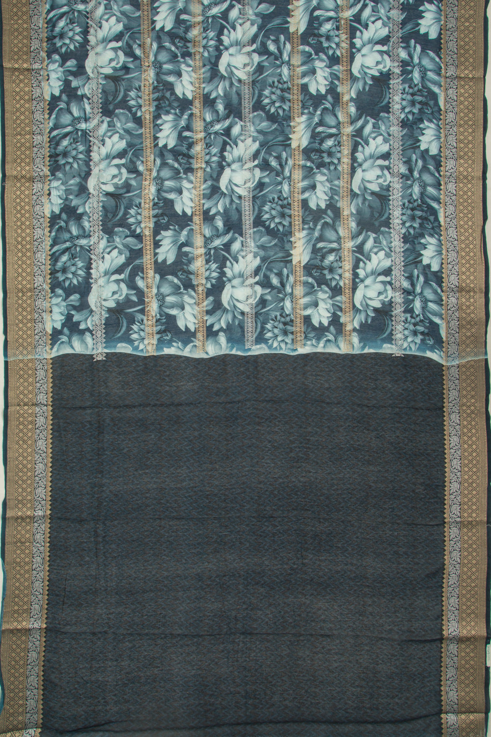 Chanderi Silk Floral Printed And Brocade Dark Blue Saree