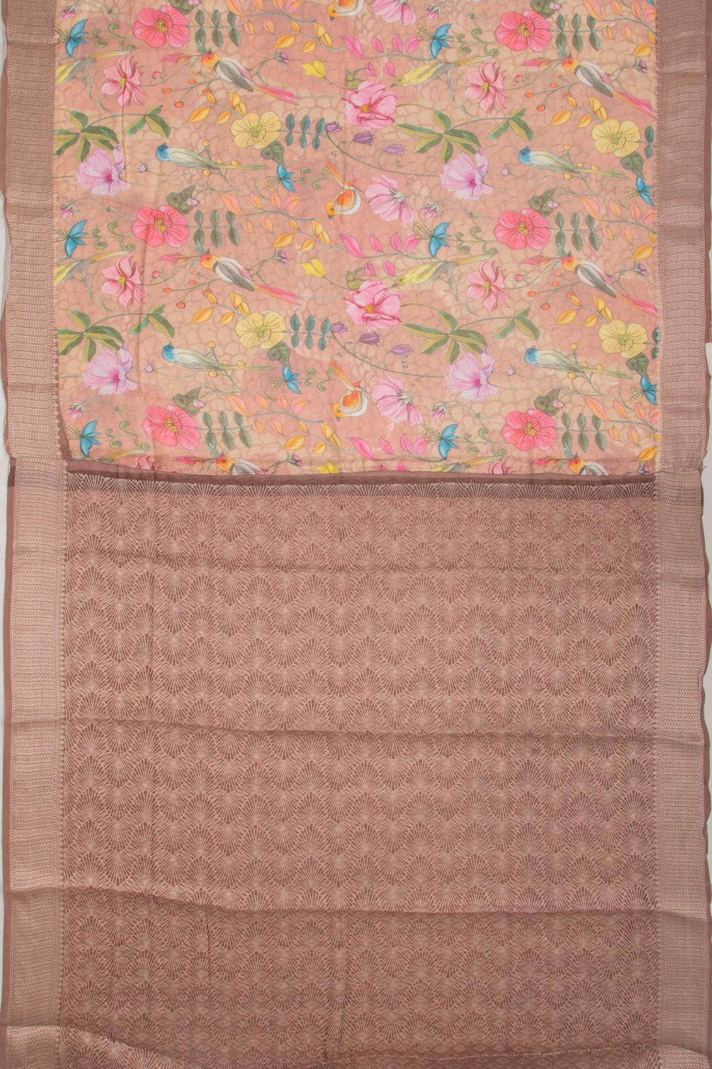 Chanderi Silk Floral Printed Snuff Saree