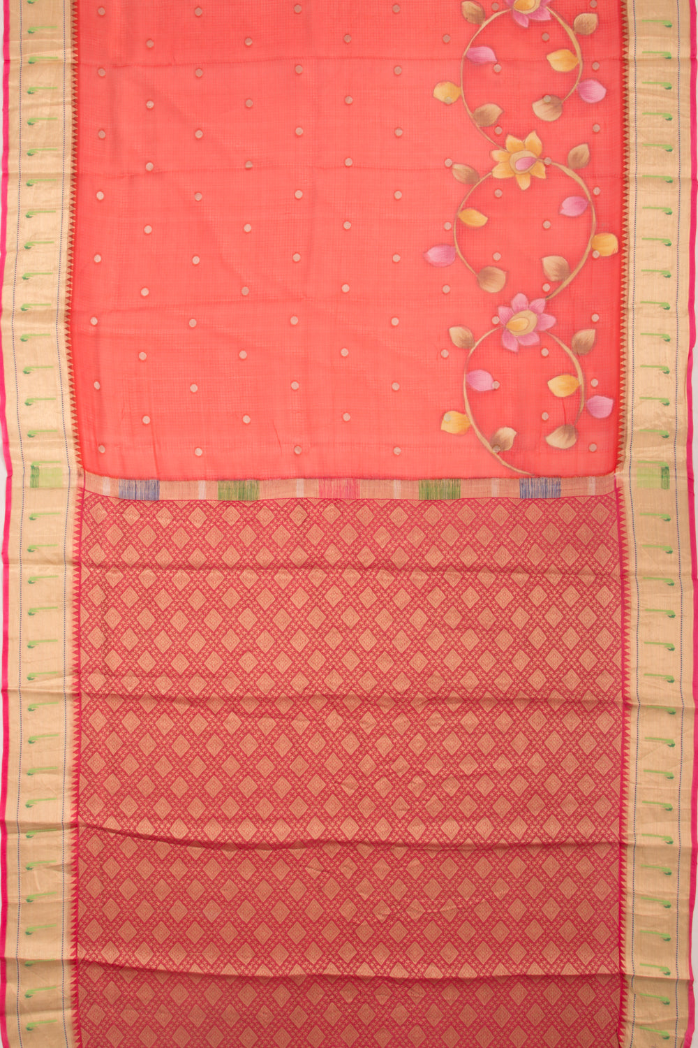 Kota Soft Silk Floral Printed And Butta Red Saree