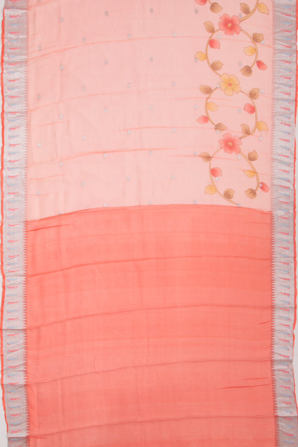 Kota Soft Silk Floral Printed And Butta Peach Saree