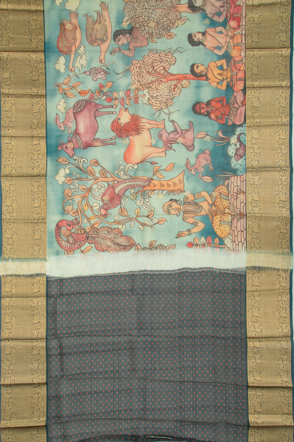 Kanchipuram Silk Kalamkari Blue Saree