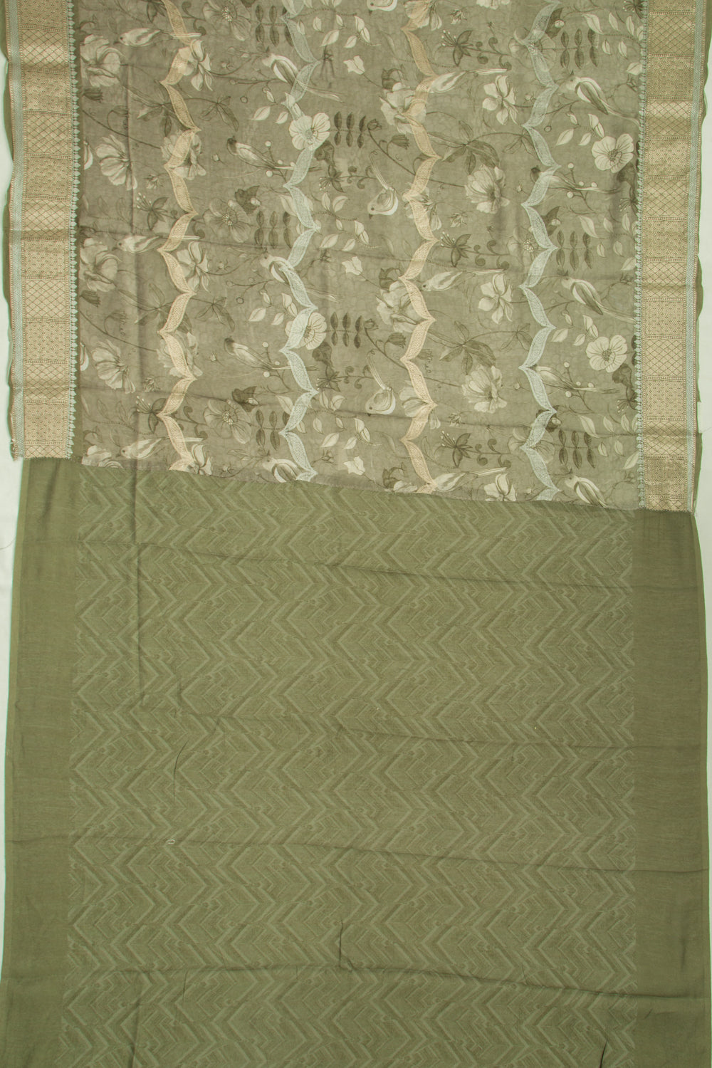 Chanderi Silk Floral Printed and Brocade Mehendi Green Saree