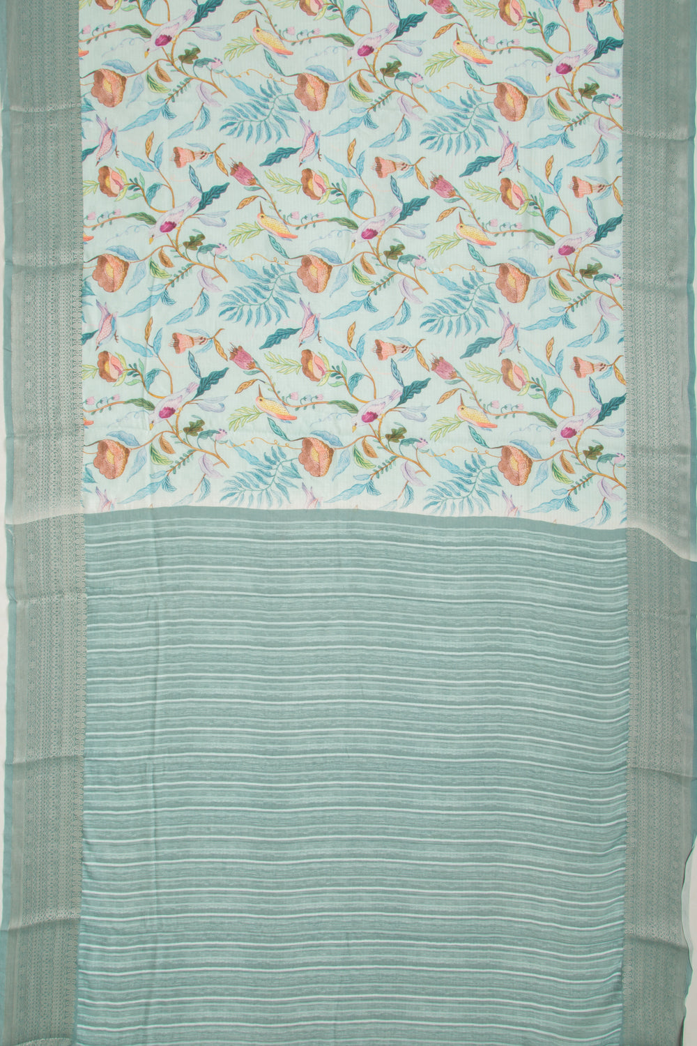 Chanderi Silk Floral Printed And Lines Pastel Blue Saree