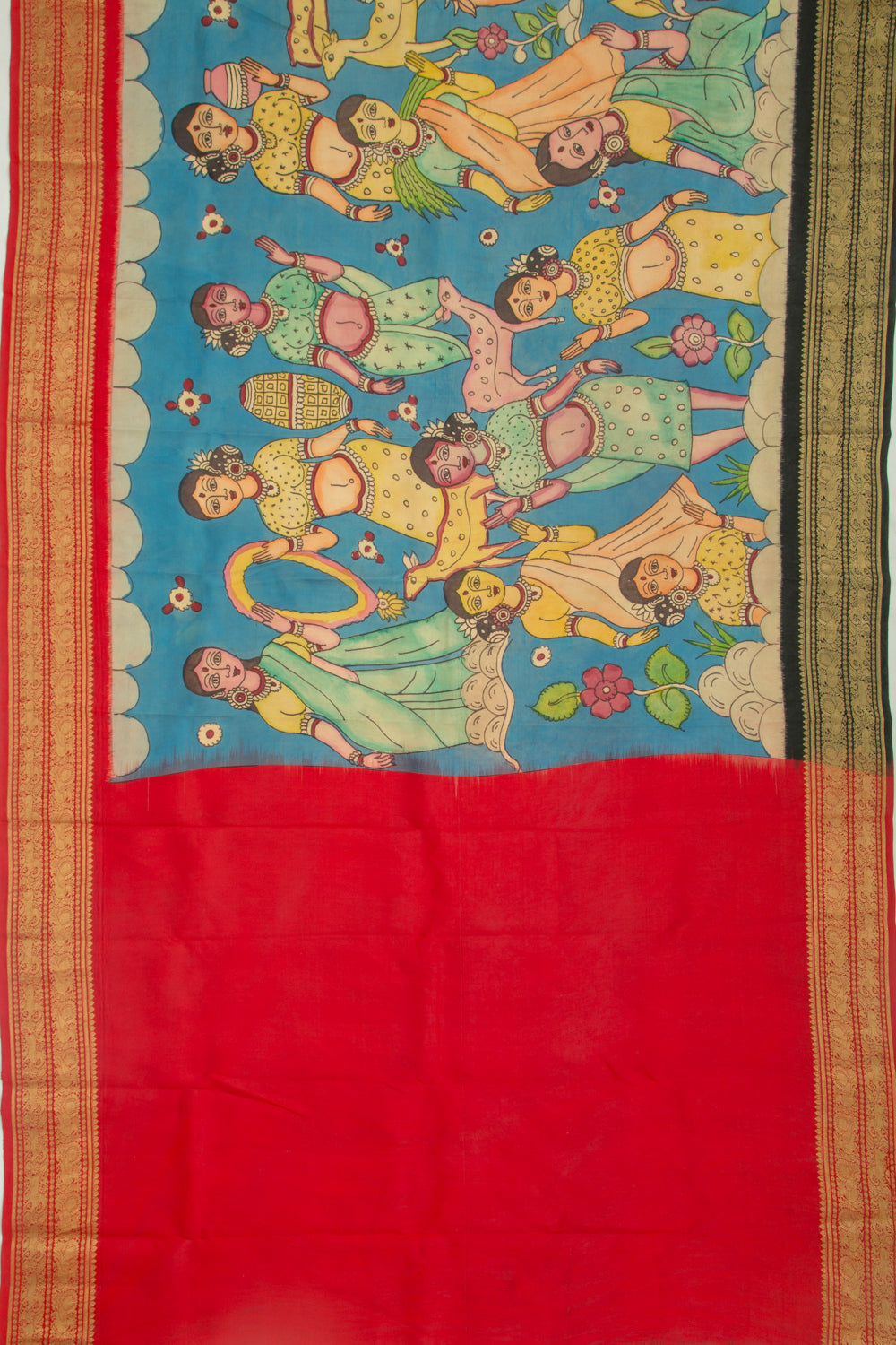 Kanchipuram Silk Kalamkari Blue Saree