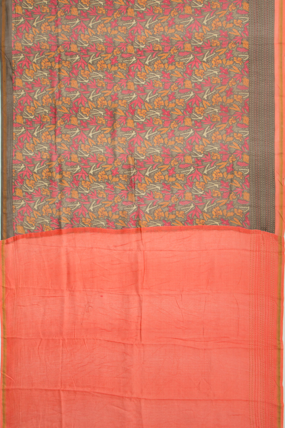 Chanderi Silk Floral Printed Brown Saree