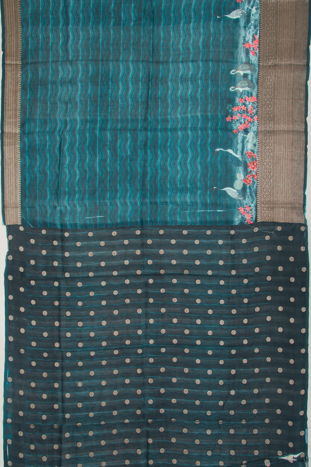 Chanderi Soft Silk Printed Jade Blue Saree