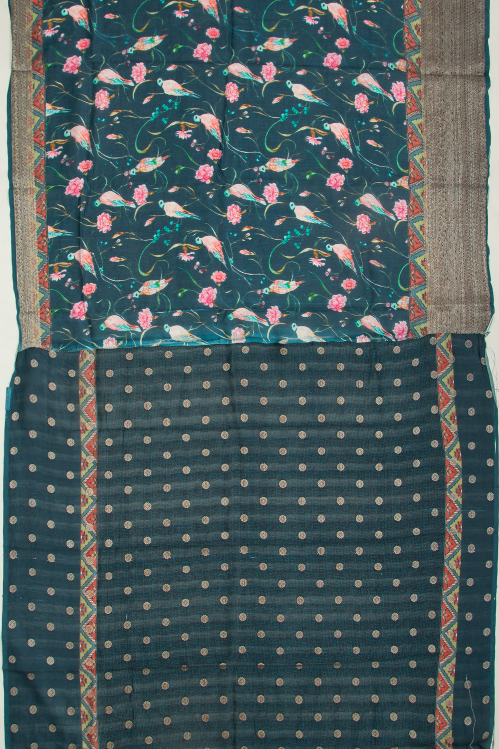 Chanderi Soft Silk Printed Teal Blue Saree