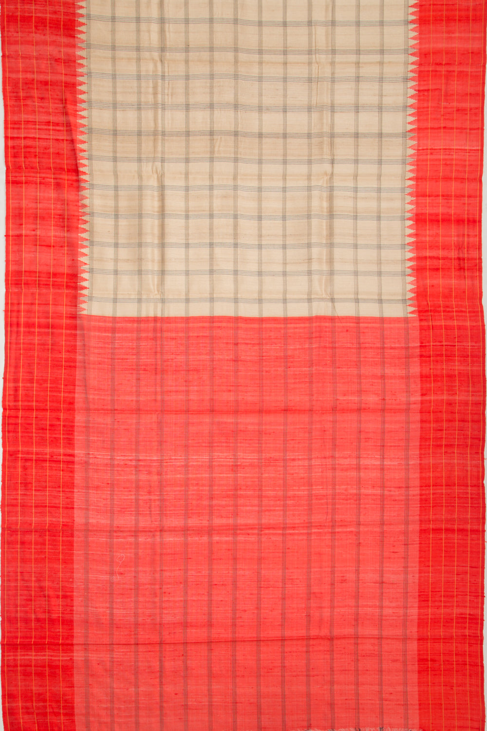 Tussar Plain Checks Beige Saree