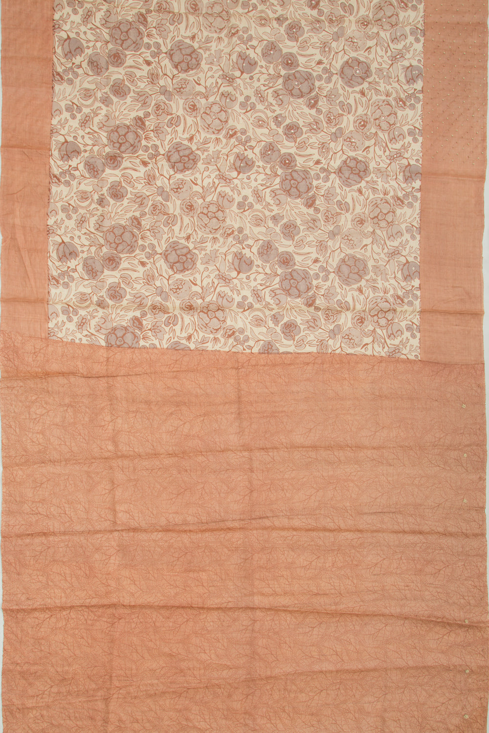 Tussar Printed Cream Saree With Sequins