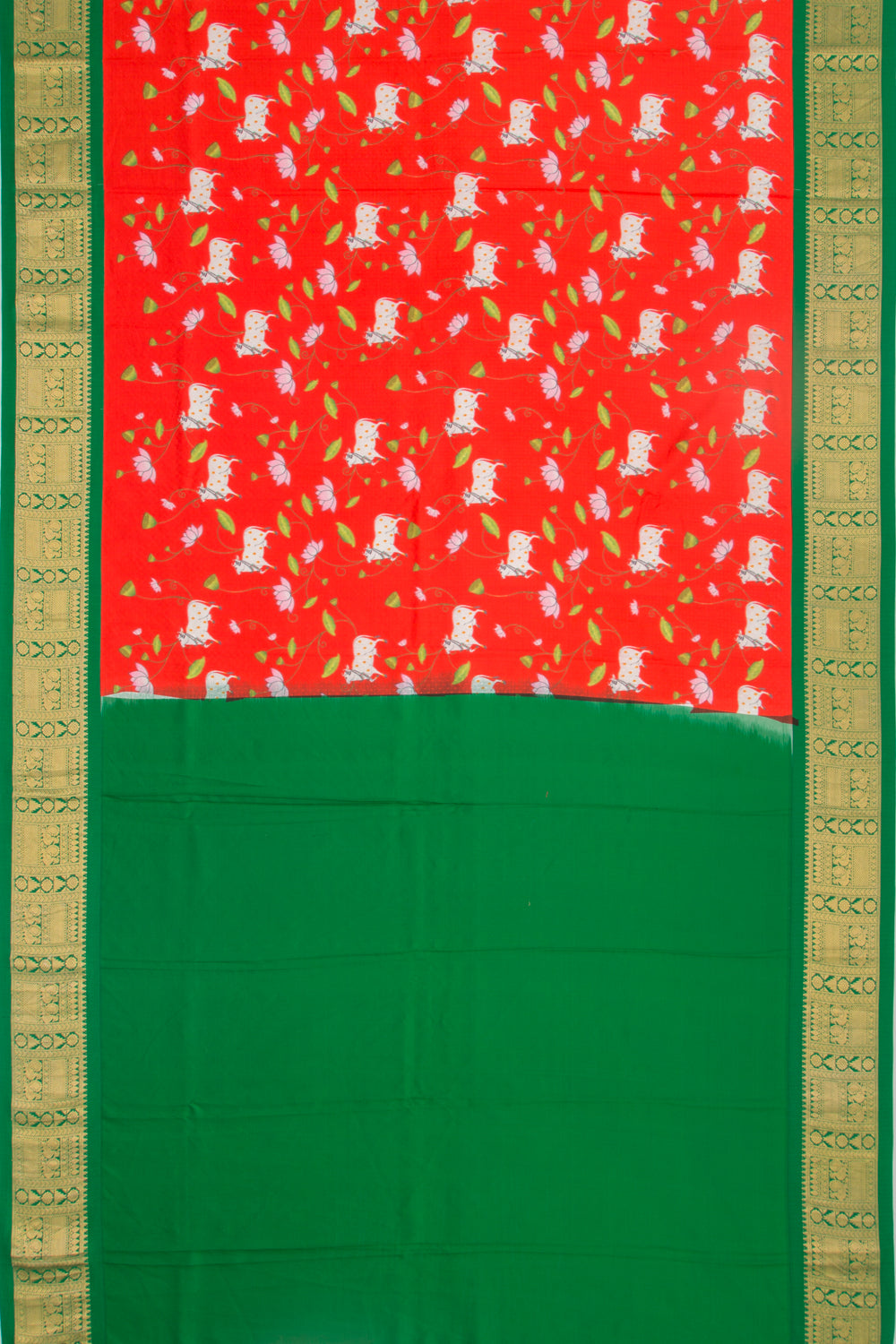 Kanchipuram Silk Jacquard And Printed Red Saree