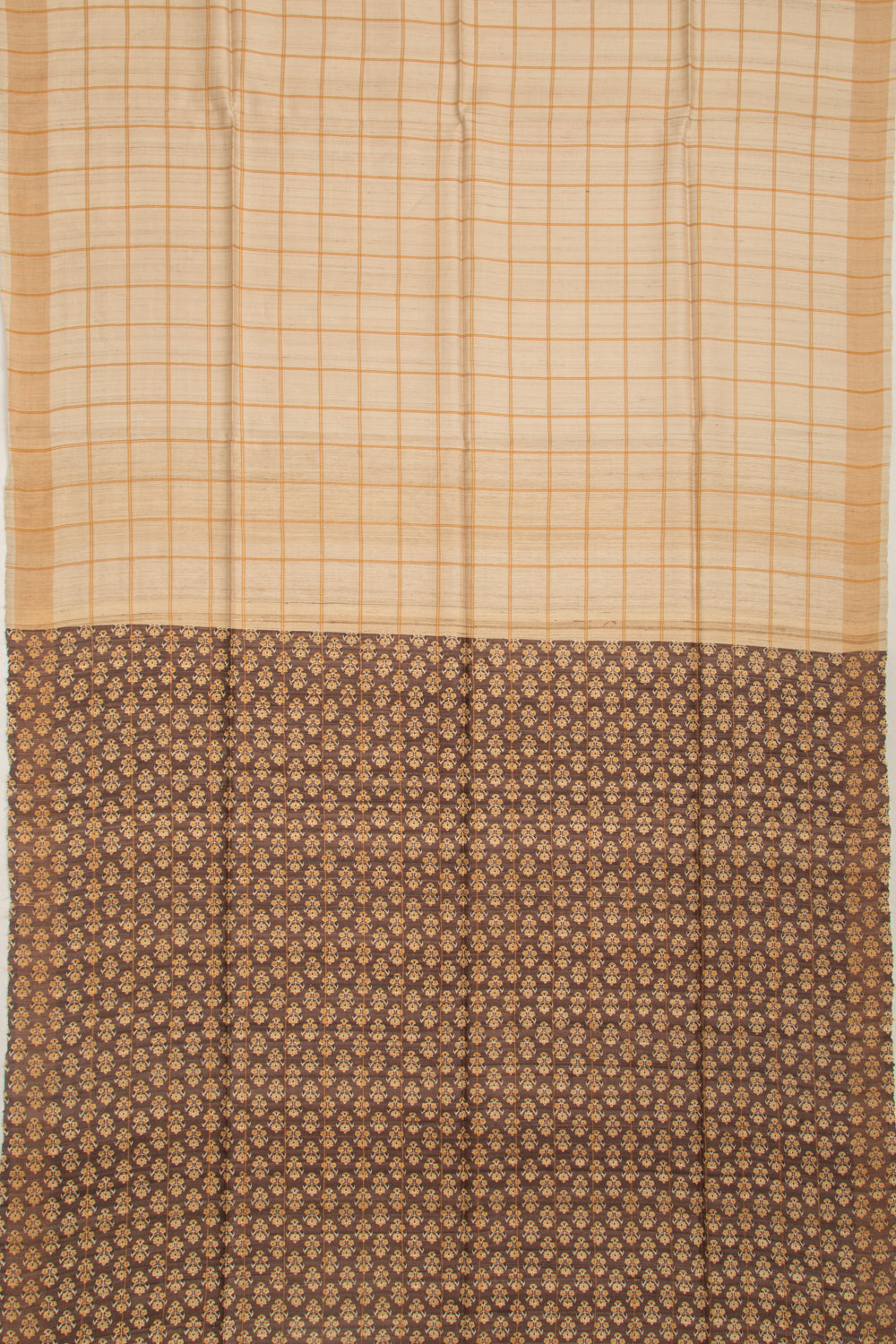 Tussar Checks Beige Saree