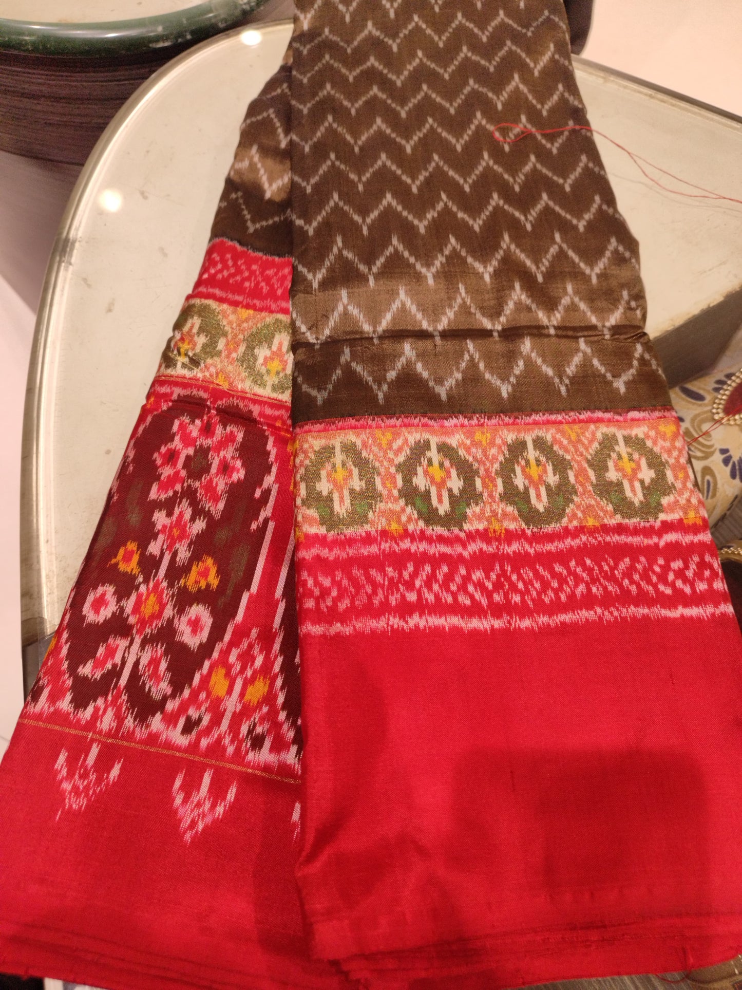 Pochampally Silk Ikat Brown Saree