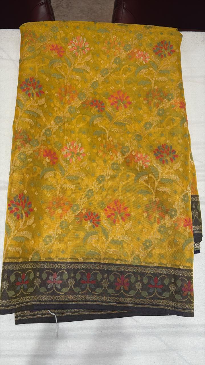 Banarasi Kora Organza Brocade Yellow Saree