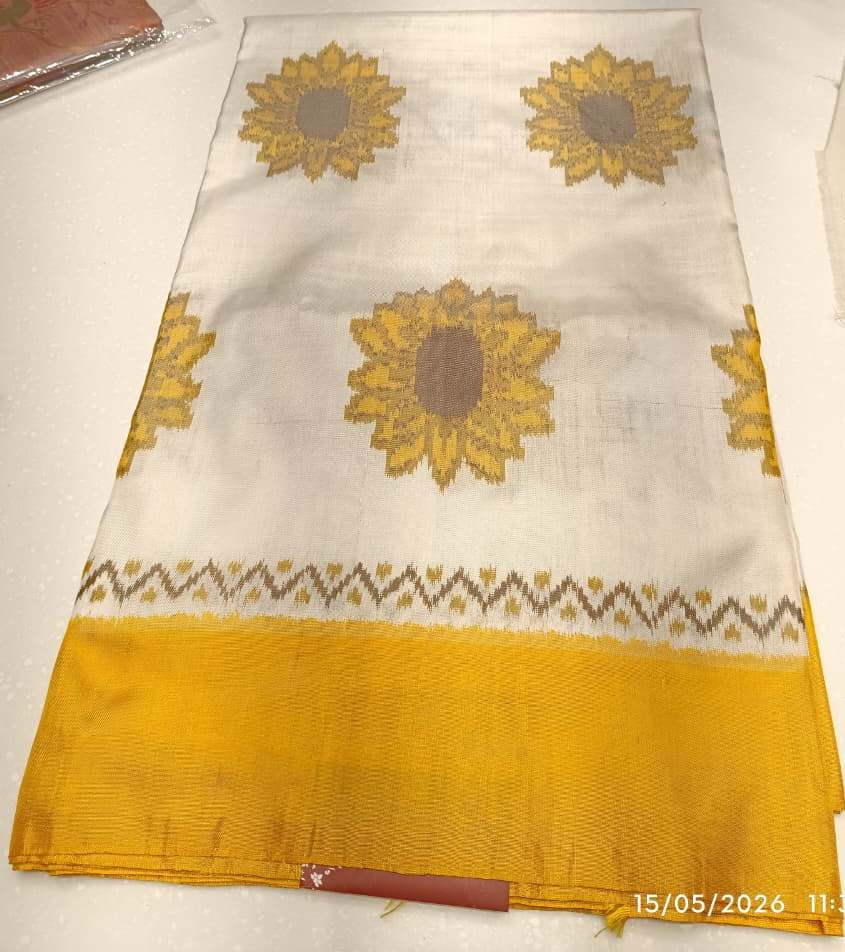 Pochampally Silk Ikat Off White Saree