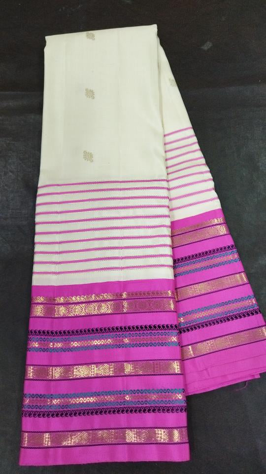 Classic Kanchipuram Silk Butta Cream Saree