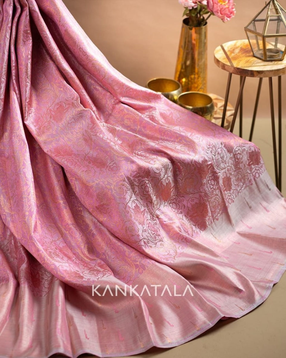 kanchipuram pastel pink saree