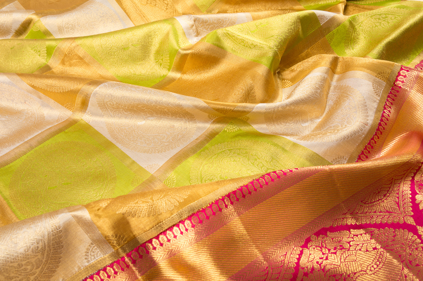 Kanchipuram Silk Checks White Saree
