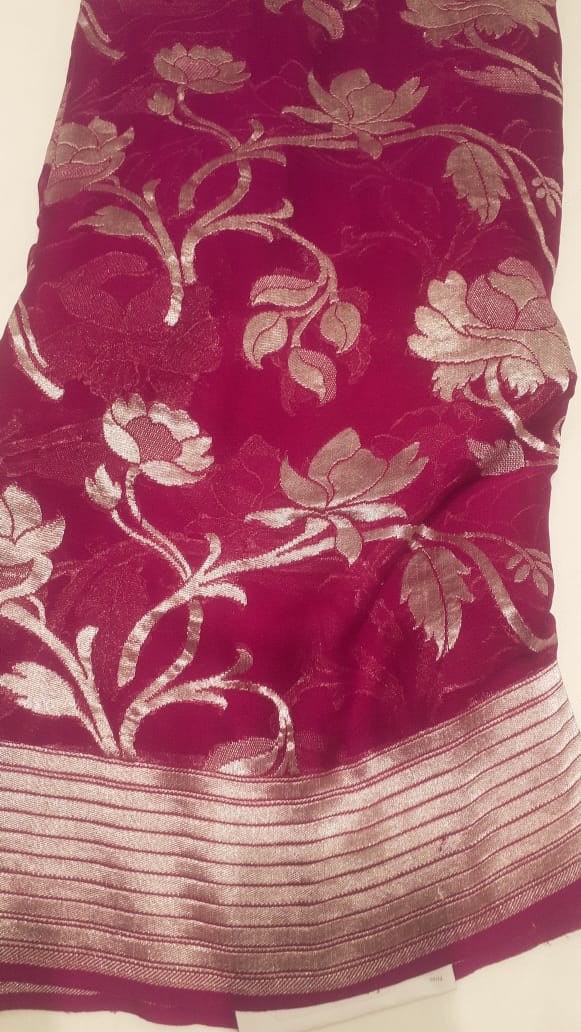 Banarasi Georgetta Jaal Maroon Saree