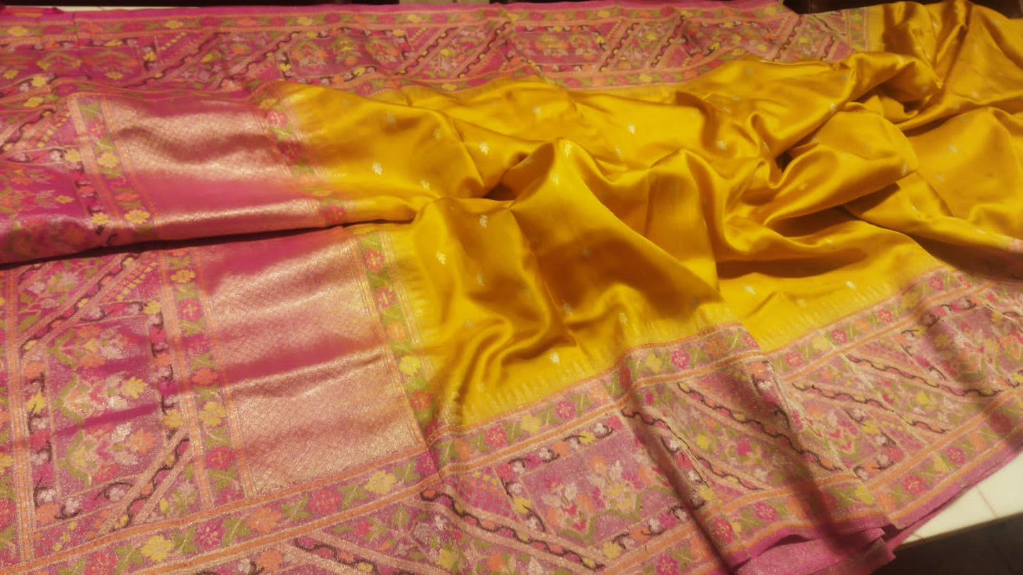 Banarasi Silk Butta Yellow Saree