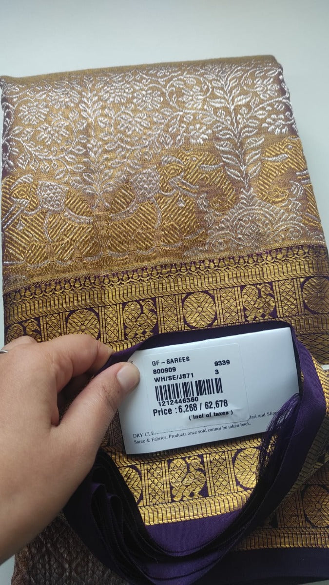 Kanchipuram Silk Tissue Brocade Gold Saree