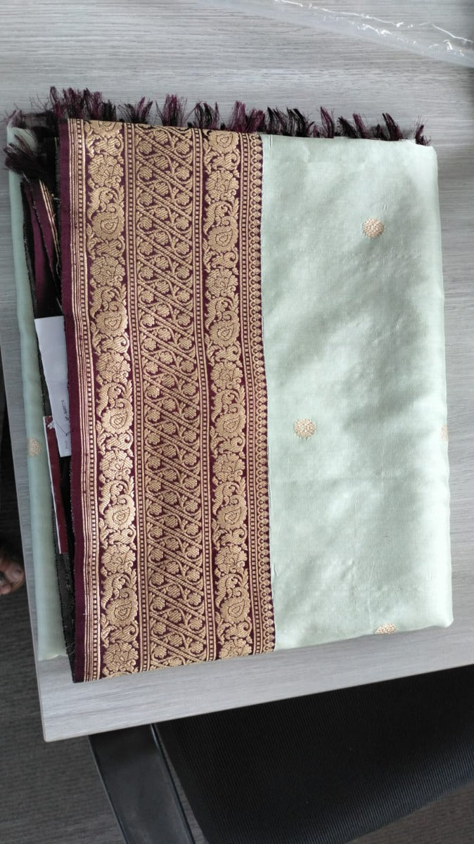 Banarasi Silk Butta Pista Green Saree