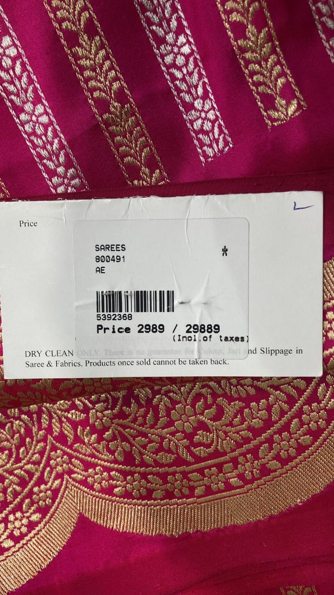 Banarasi Silk Vertical Lines Pink Saree