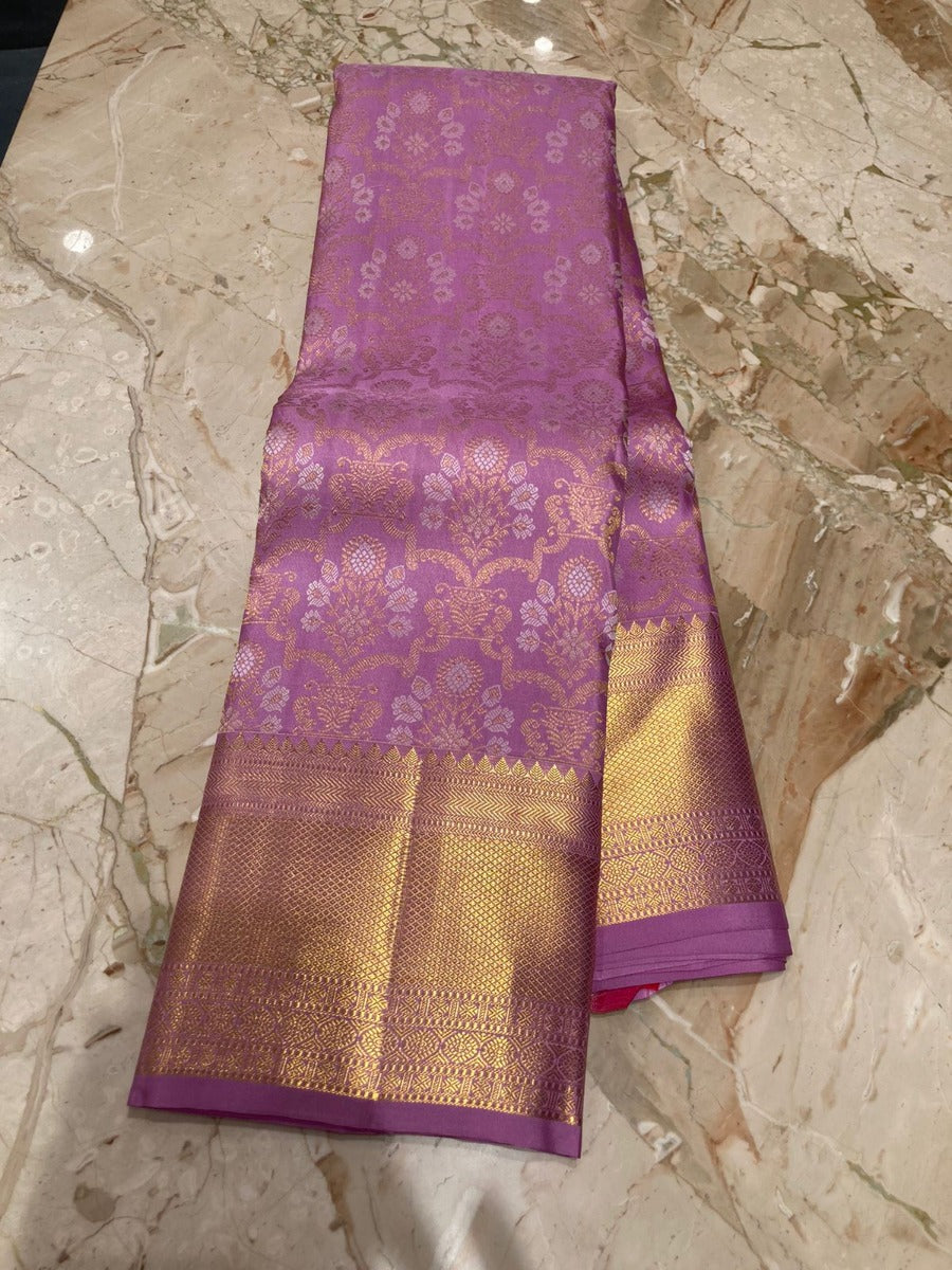 Kanchipuram Silk Brocade Lavender Saree