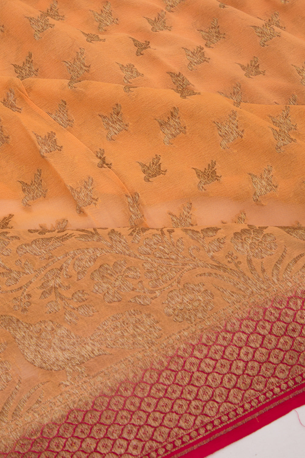 Banarasi Georgette Brocade Pastel Orange Saree