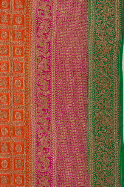 Banarasi Georgette Checks And Butta Orange Saree