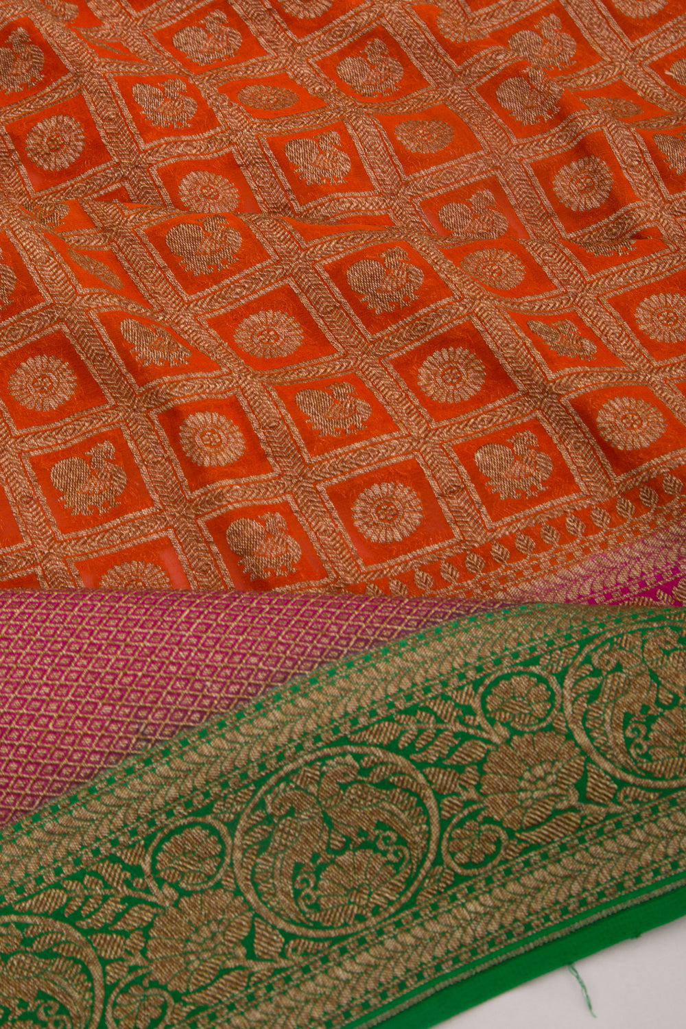 Banarasi Georgette Checks And Butta Orange Saree