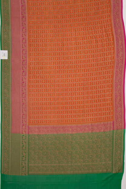 Banarasi Georgette Checks And Butta Orange Saree