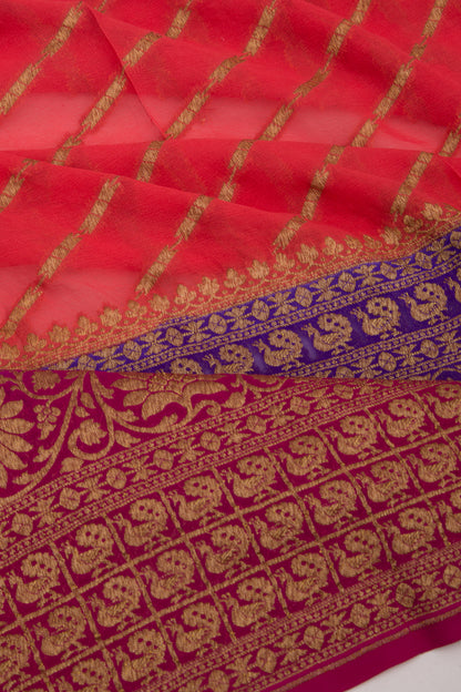 Banarasi Georgette Diagonal Lines Pink Saree