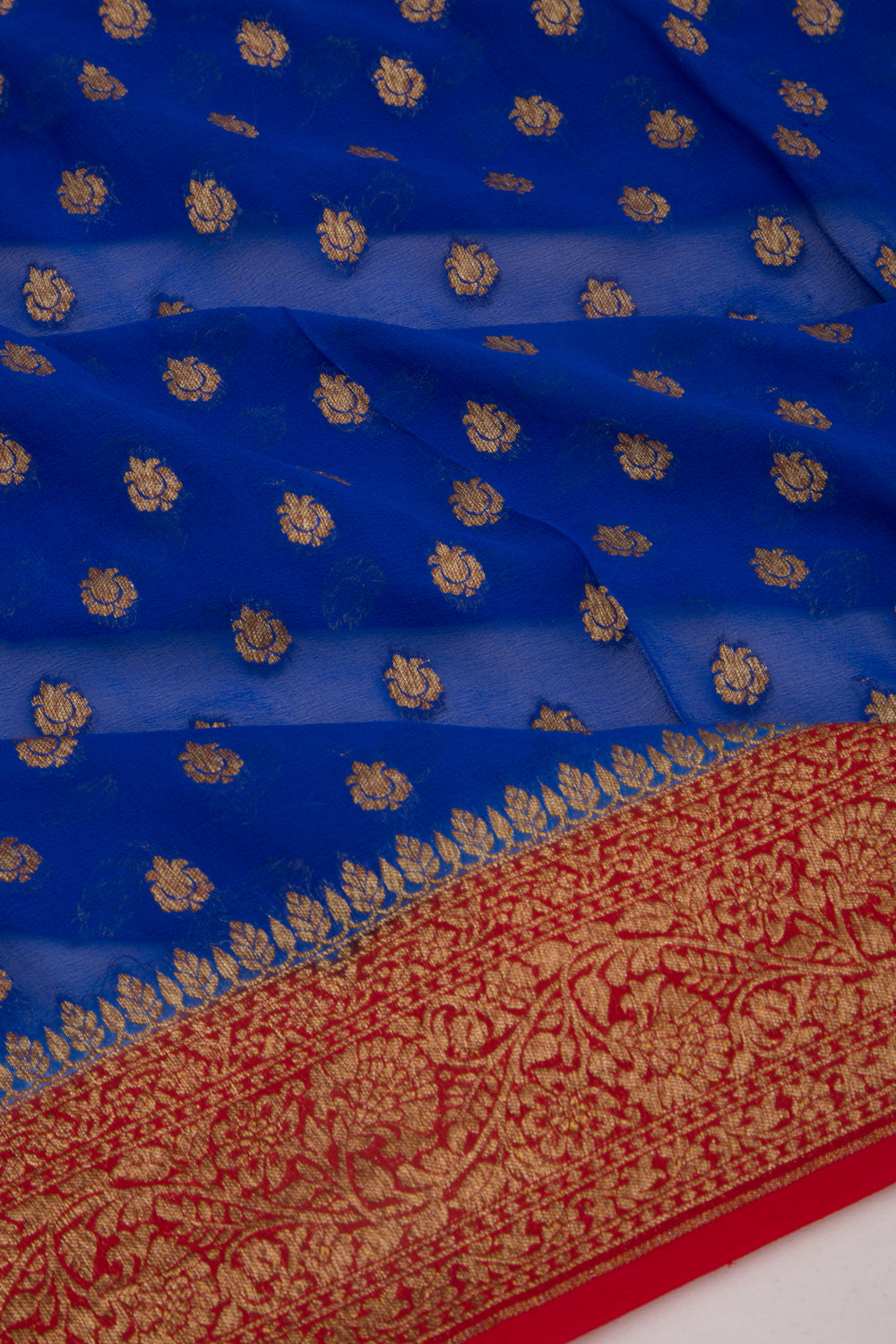 Banarasi Georgette Brocade Royal Blue Saree