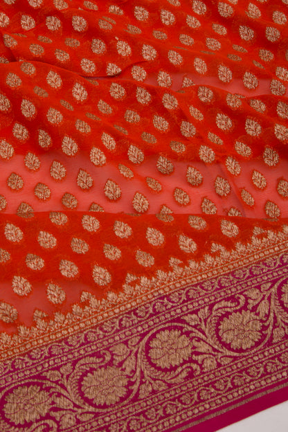 Banarasi Georgette Brocade Orange Saree