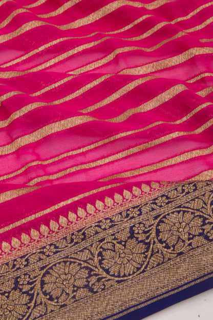 Banarasi Georgette Horizontal Lines Pink Saree