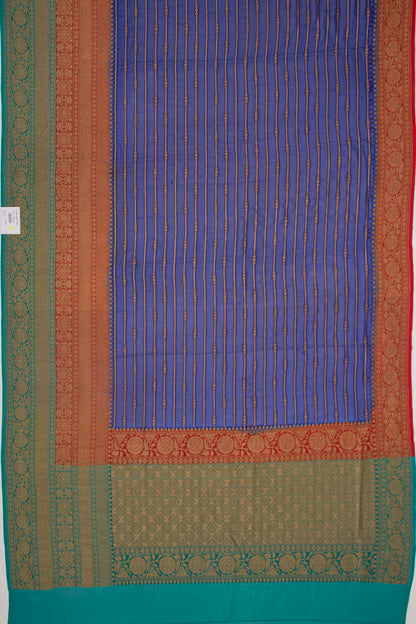 Banarasi Georgette Horizontal Lines Royal Blue Saree