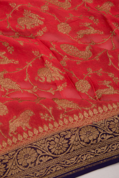 Banarasi Georgette Jaal Red Saree