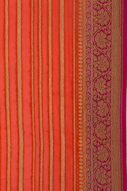 Banarasi Georgette Horizontal Lines Orange Saree