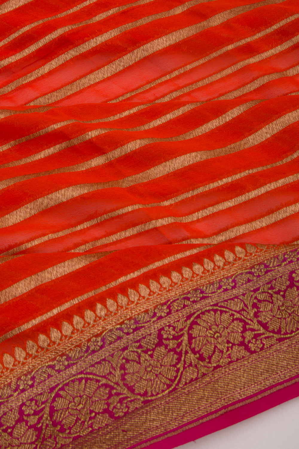 Banarasi Georgette Horizontal Lines Orange Saree