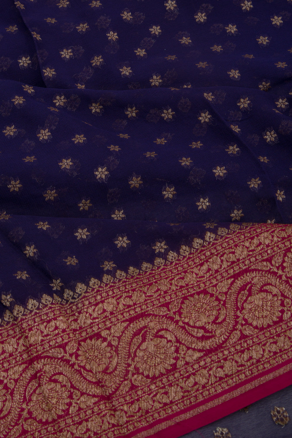 Banarasi Georgette Brocade Dark Blue Saree