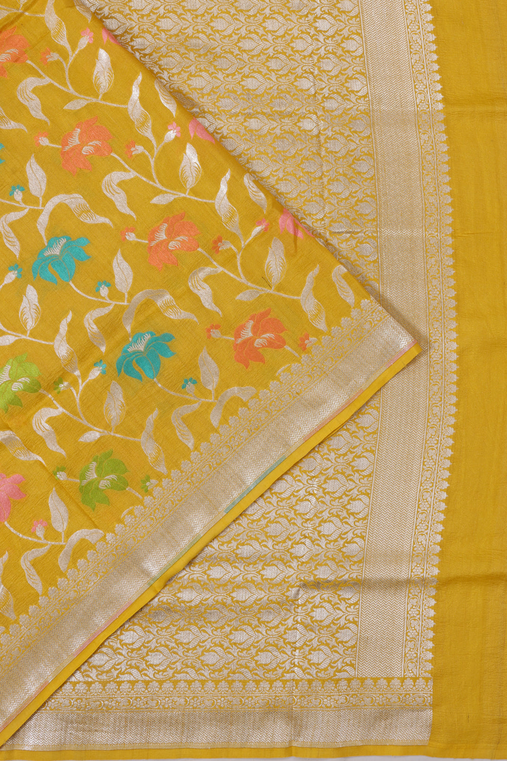 Banarasi Tussar Georgette Jaal Yellow Saree