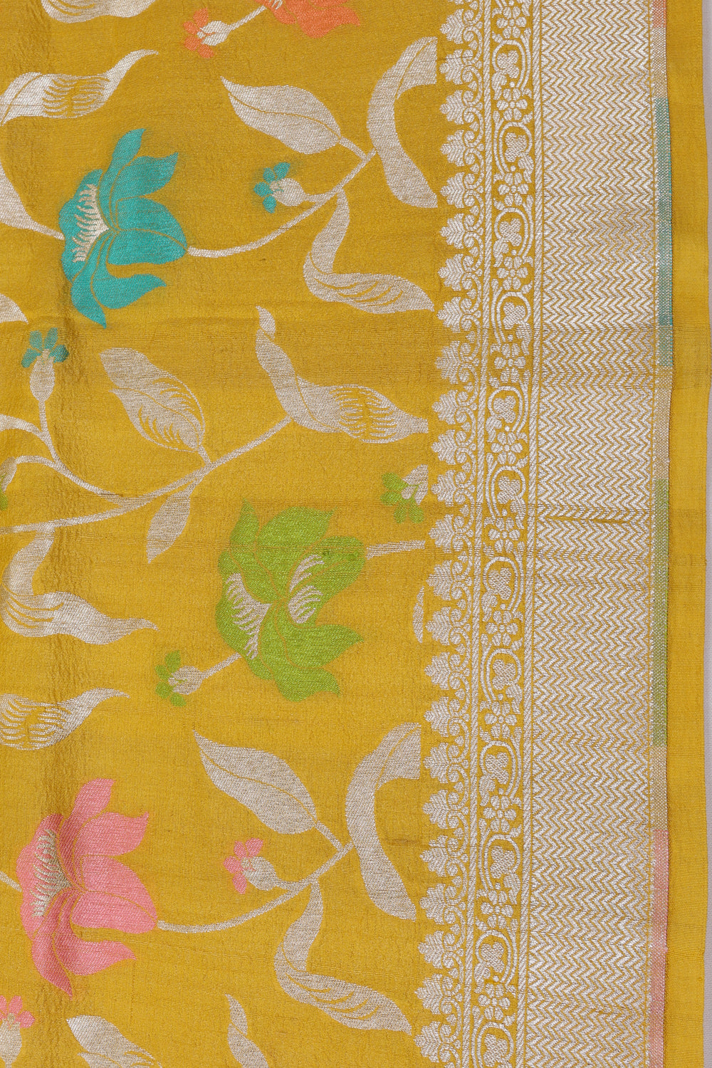 Banarasi Tussar Georgette Jaal Yellow Saree