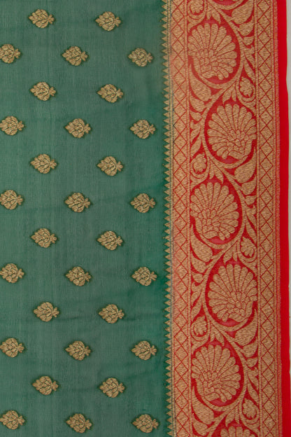 Banarasi Georgette Butta Dark Green Saree