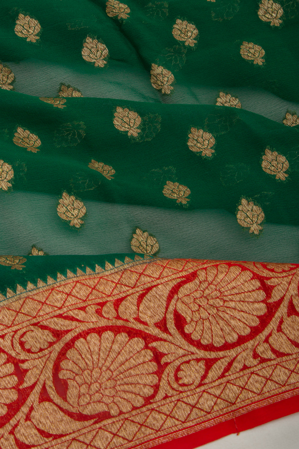 Banarasi Georgette Butta Dark Green Saree