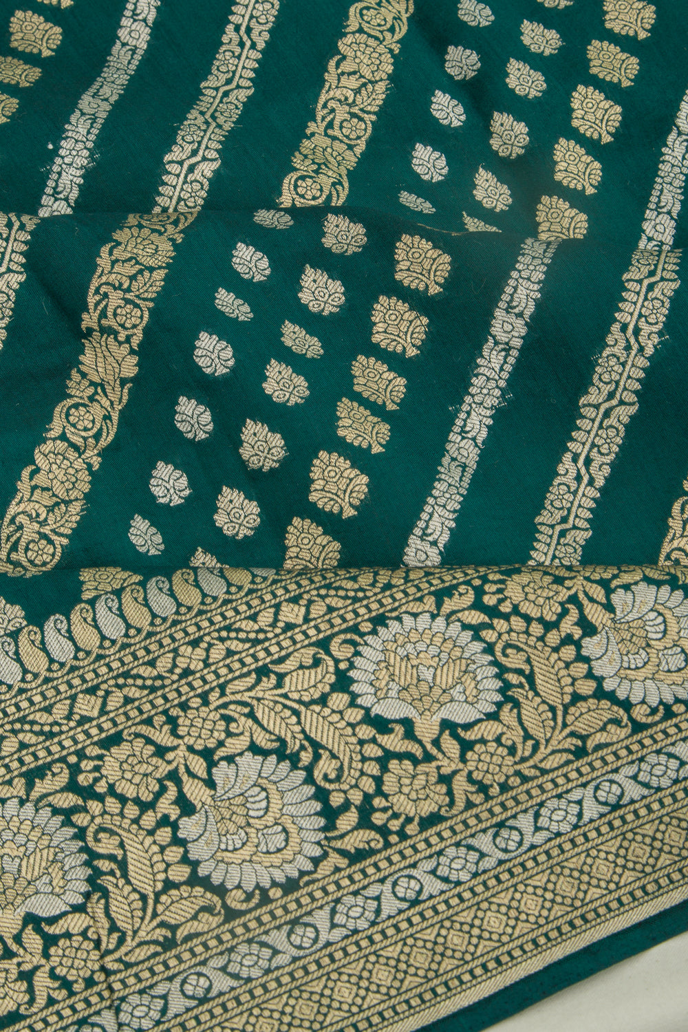 Banarasi Georgette Brocade Dark Green Saree