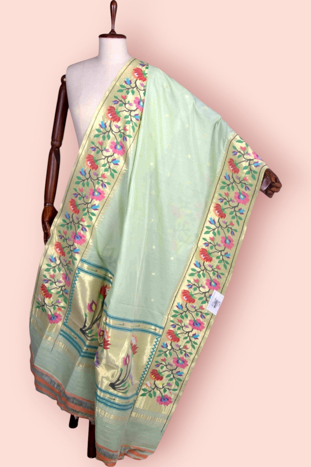 Paithani Cotton Butta Pastel Green Dupatta