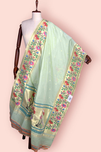 Paithani Cotton Butta Pastel Green Dupatta